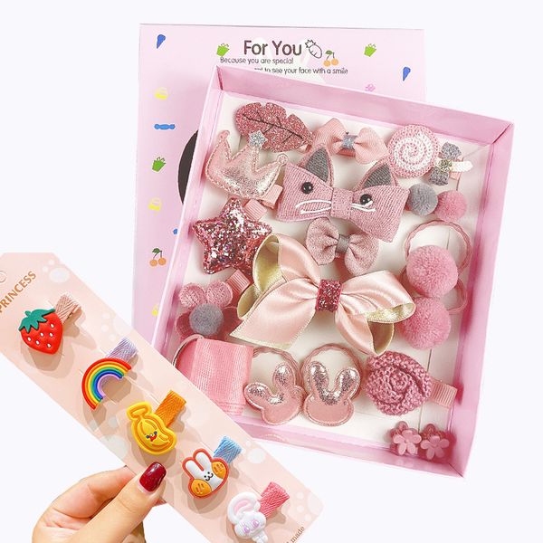 

23 piece girls cute cartoon hair clip set cute hair accessories girl headwear bow flower hairpins hairband elastic headdress gif q1214, Slivery;white