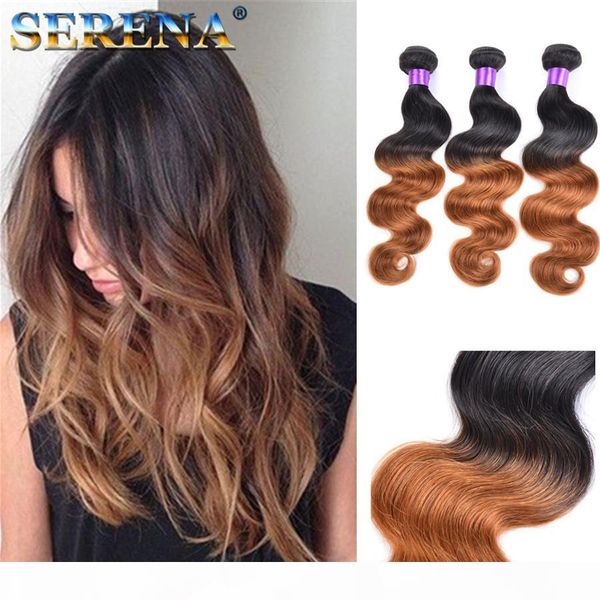 

two tone 1b 30 honey blonde ombre brazilian body wave virgin human hair bundles dark honey blonde hair body wave hair weaves indian bundles, Black
