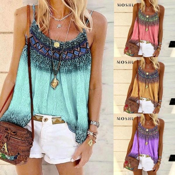 

sphagetti women's tank summer casual ladies 2020 strap tees sleeveless vest women clothing loose boho print femme, White