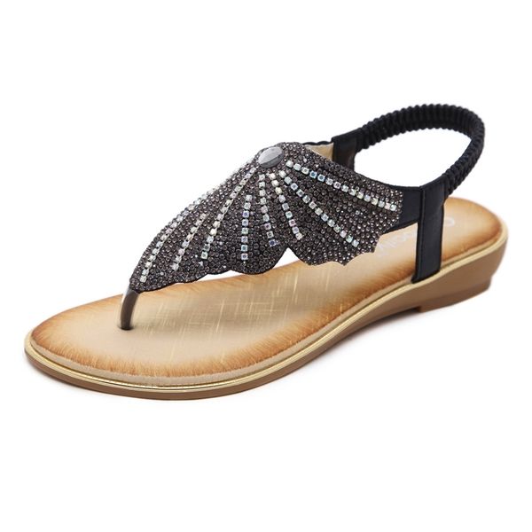 

summer beach sandals flip flops women shoes fashion wedges sandals crystal ladies shoes clip toed gladiator shoes women footwear y200405, Black