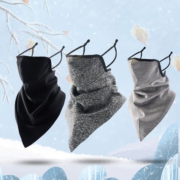 

triangle cycling scarf winter warm fleece coldproof antiwind outdoor neckerchief hiking camping neck cover ear hanging face mask, Black