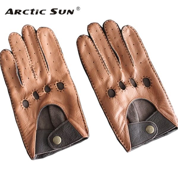 

men' genuine leather gloves male breathable fashion classic goatskin unlined thin spring summer driving mittens t200111, Blue;gray