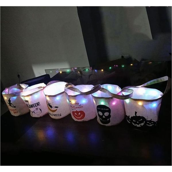 

halloween canvas candy bag with light handbag halloween kid gift bag skull pumpkin printed organizer bag pouch party supply prop pvd4n