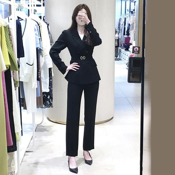 

women's two piece pants slim summer street suit business black coat outfit wear formal women plus size conjuntos clothing eg50xf, White