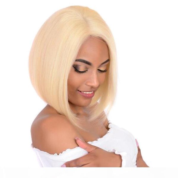 

613 lace front bob wigs bleached knot malaysian straight colored human hair wig glueless blonde human hair bob wigs pre plucked hairline, Black;brown