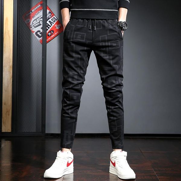 

mens joggers fashion geometric pattern sports pants black drawstring tracksuit trousers