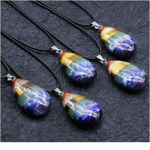 

7 chakra gem stone pendant necklace women men yoga reiki healing balancing chakra pendant energy necklaces meditation jllfbx, Black