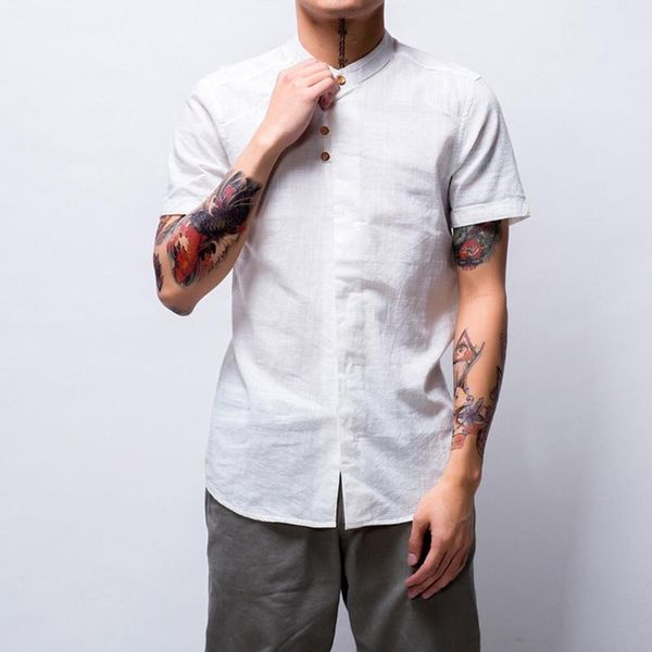 

men's casual shirts 2021 summer plus size shirt short sleeve button linen solid color loose blouse camisa masculina camisas hombre, White;black