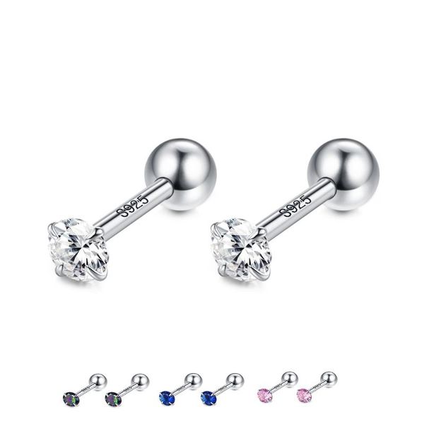 

stud pfhoo 925 sterling silver earrings for women round small 5a+ cubic zirconia cz wedding girls fine jewelry gift, Golden;silver