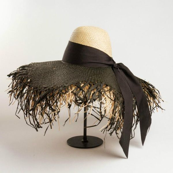 

wide brim hats summer designer style luxury oversized eaves raffia hat handmade double layer color matching straw women's beach sun, Blue;gray