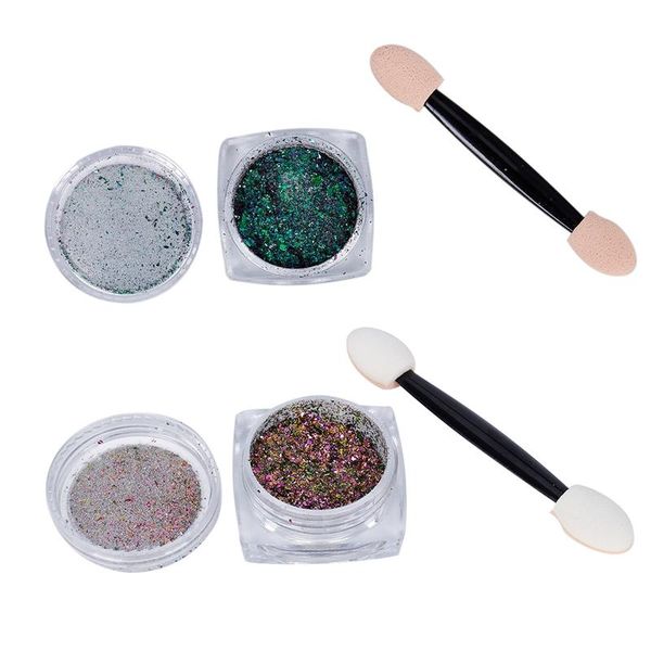 

0.2g holographic laser-rainbow powder chrome pigment manicure nail art glitter, Silver;gold