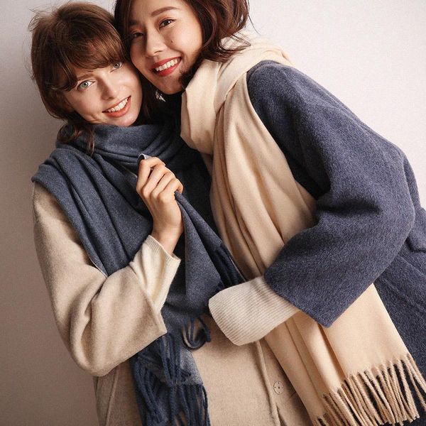 

scarves scarf female autumn and winter british style versatile dual-use double-sided solid color shawl long thick warm, Blue;gray
