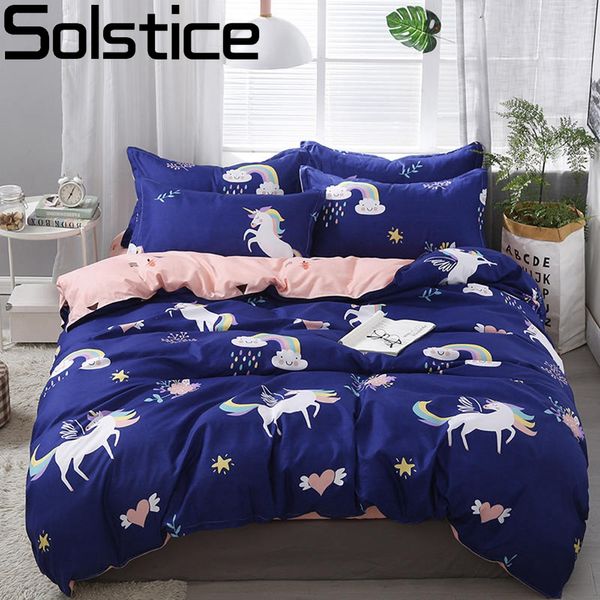 Solstício Home Têxtil Dos Desenhos Animados Polar Bear Bedding Conjuntos de Cama das Crianças Cama de Cama de Rosas de Rosas Cama Folha de Cama Fronha / Cama Sets Y200111