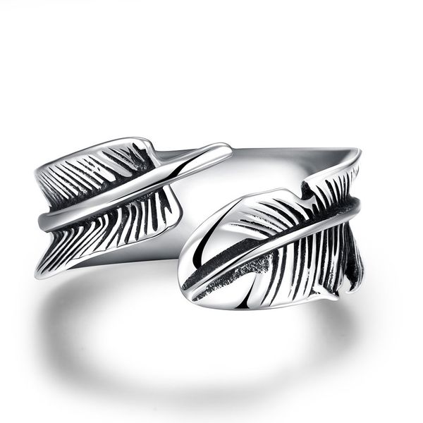 

titanium steel ring male open feather ring japan and south korea retro popular style whole feather wholesale for boyfriend, Silver