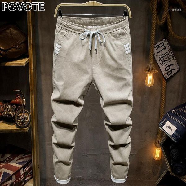 

povote 2020 new light khaki casual jeans men's loose straight pants men's korean trend all-around elastic11, Blue