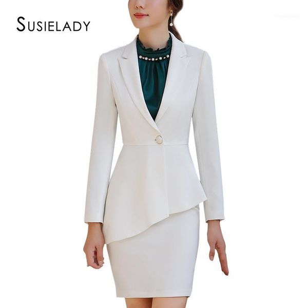 

susielady women work suit long sleeve blazer jacket & skirt one button office wear women suits fashion blazer femme1, White;black