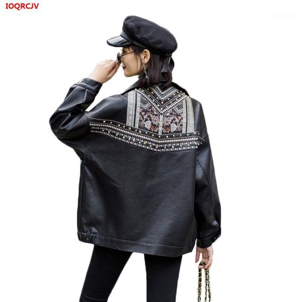 

cool leather jacket women fringed rivet punk pu leather cotton jacket fashion short motorcycle outwear lady embroidery coat 16701, Black