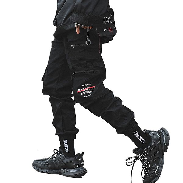 

nieuwe westerse streetwear donker stijl mode rits pockets joggingbroek mannen joggers broek toevallige herfst safari harembroek, Black