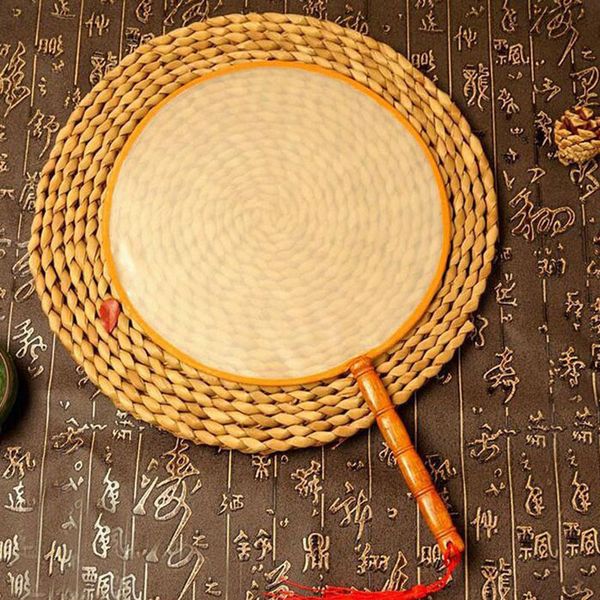 

a-diy blank white silk hand fans with handle student children hand painting fine art programs chinese palace round fan za1872