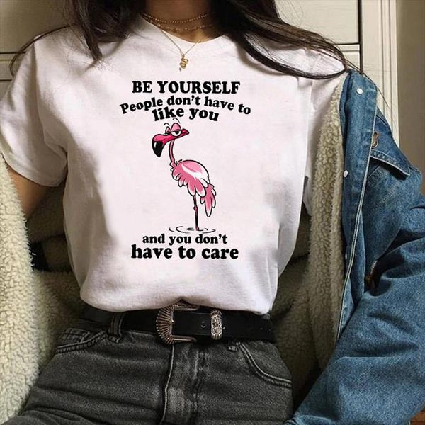 

women printing print graphic flamingo letter funny 90s fashion cartoon clothes lady tees female t shirt womens t shirt, White