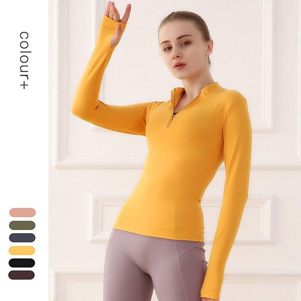 

yoga outfits women shirts zipper longsleeve with thumb trainning sportwear sport fitness qucik dry female, White;red