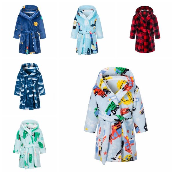 Baby pijamas de veste infantil flanela bebê bebê manga comprida com capuz crianças roupão desenhos animados criança meninos meninas vestido de noite zyy282