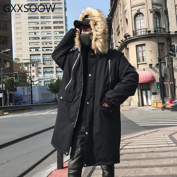 

2019 winter hip hop streetwear parkas jackets men casual zipper thick long coats windbreaker parka male jacket black gm2391, Tan;black