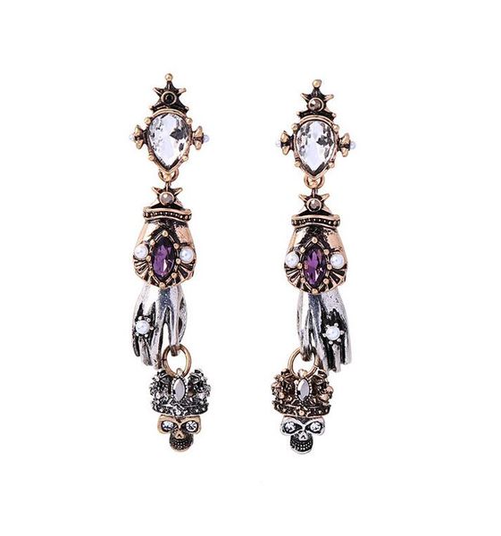 

new retro gothic, steam punk, alternative dark, skull, crown, ear studs, personality, cool and cool earrings. sp-0030, Silver