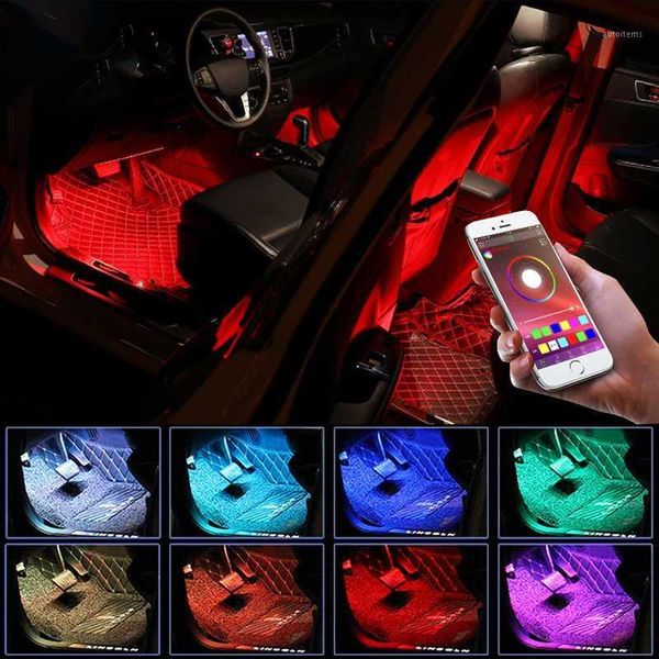 

led car foot light ambient lamp with usb bluetooth app remote control multiple modes automotive interior decorative lights1