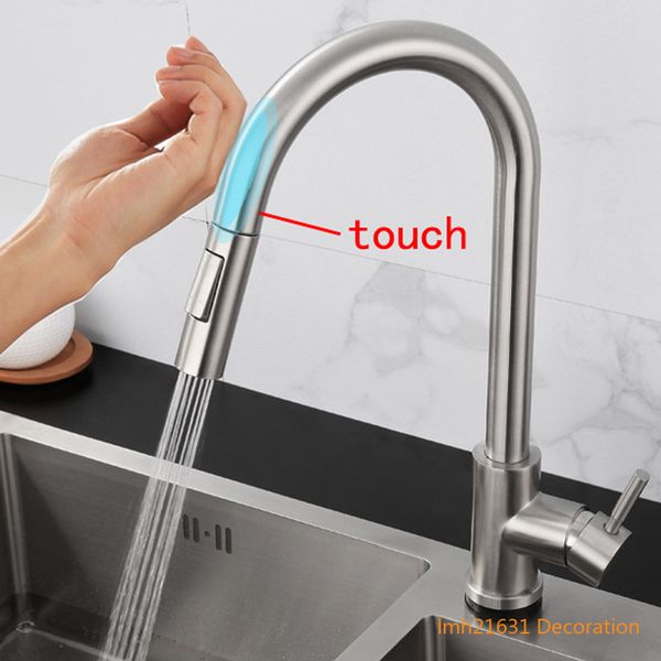 

stainless steel plating kitchen faucet and cold touch automatic switch for kitchen pull out mixer crane 2 function spout sink mixer high