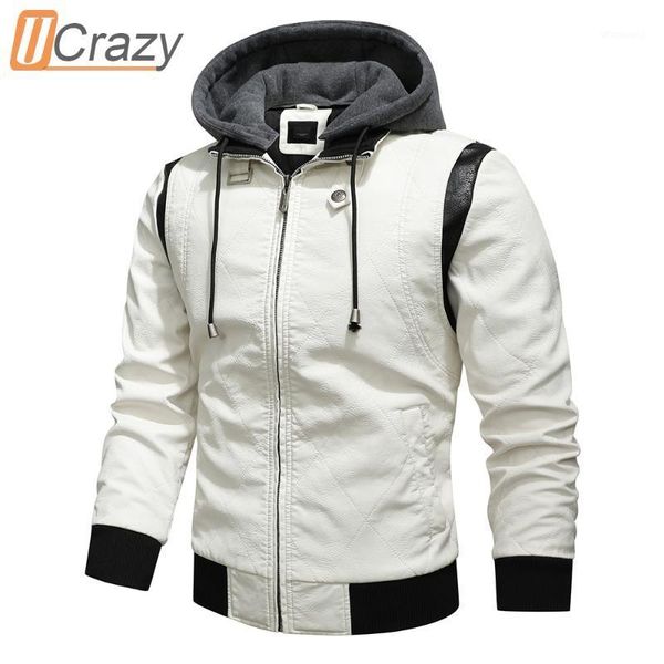

men 2021 spring autumn new fashion hooded embroidery leather jacket coat men casual motor biker vintage pu faux leather jackets1, Black