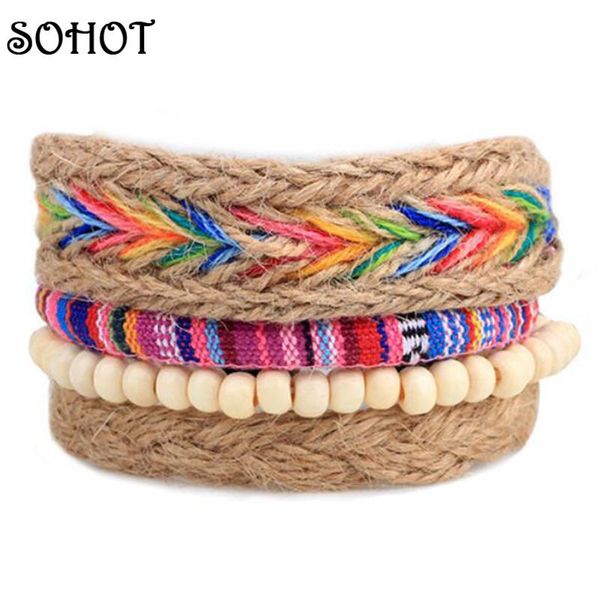 

charm bracelets so colourful ethnic braided handmade wrapped beads alloy multilayer leather rope bracelet jewellery accessories, Golden;silver