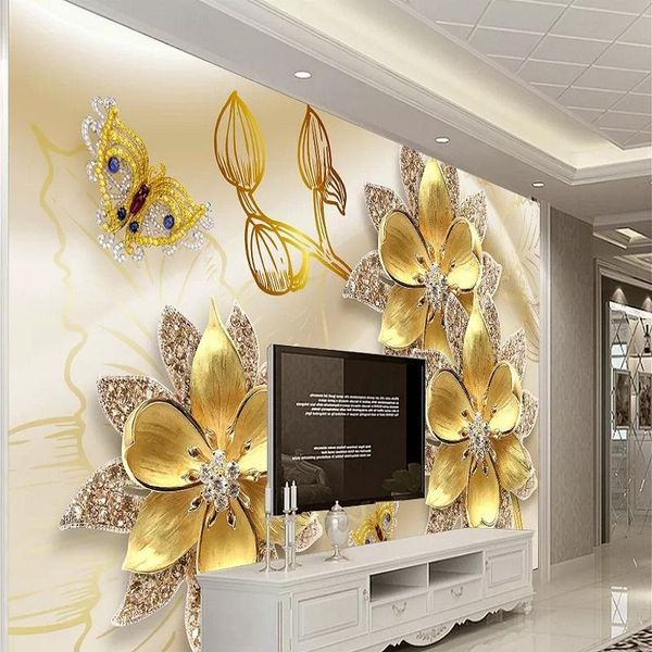 

new custom 3d large mural wallpaper european luxury gold jewelry children's room tv background living bedroom