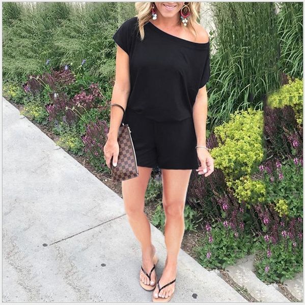 

new 2019 s-xl women pocket casual short sleeve wide leg jumpsuits off shoulder loose romper summer army green beachwear overalls t200704, Black;white