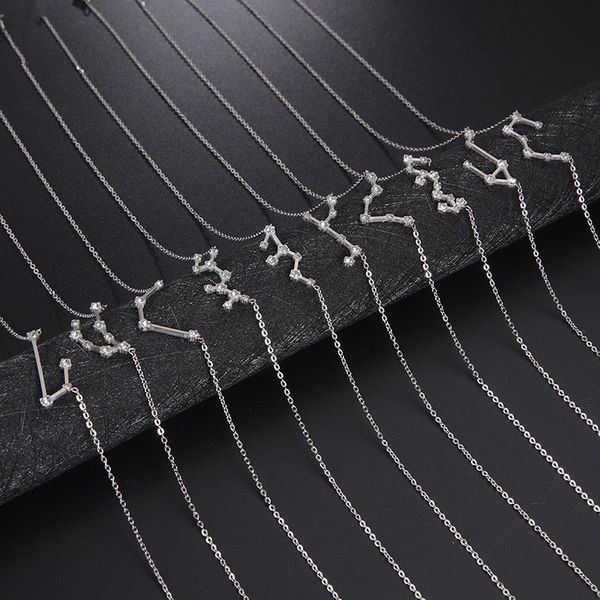 

factory luxu stainless steel clavicle chain wish amazon 12 twelve constellation ins diamond zodiac sign star dots pendant necklace, Silver