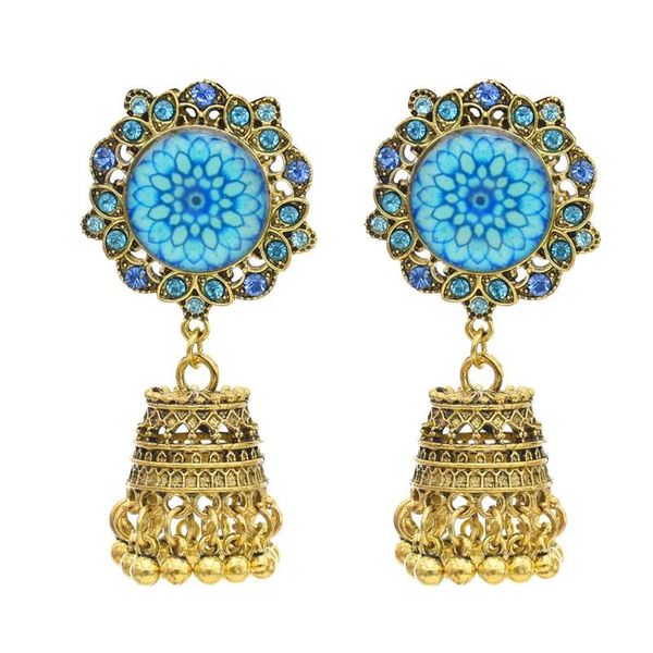 

dangle & chandelier afghan jewelry golden tassel jhumka earrings for women bohemian carved flower earring gypsy tribal middle east festival, Silver
