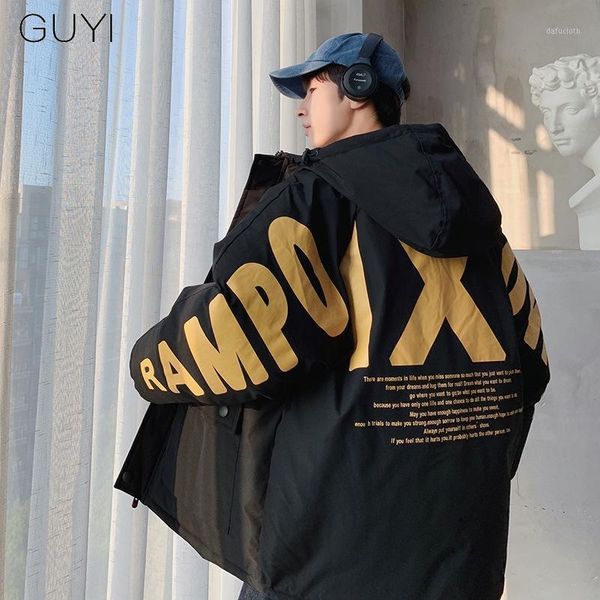 

hooded thick men streetwear outerwear male loose bubble jacket parka mens letter print hip hop casual windbreaker couple coats1, Black