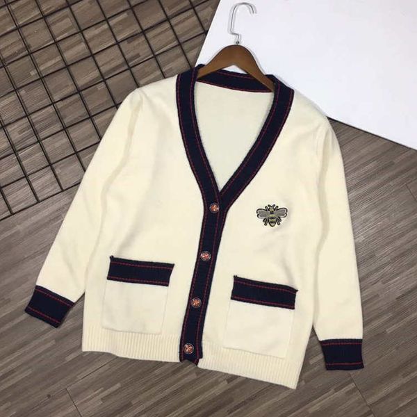 

women sweater cardigan with button letters style bees embroidery long sweatshirt wool womens fashion outwear size, White;black