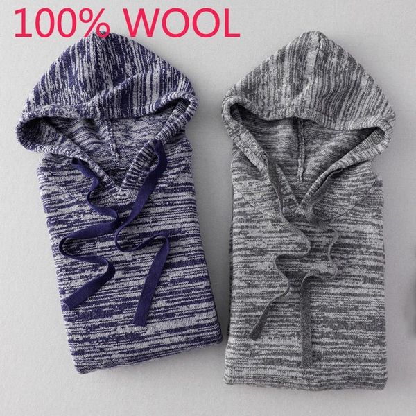 

men's sweaters arrival autumn winter 100% pure wool men casual hooded coat knitted thickened computer pullovers sweater size s-3xl, White;black