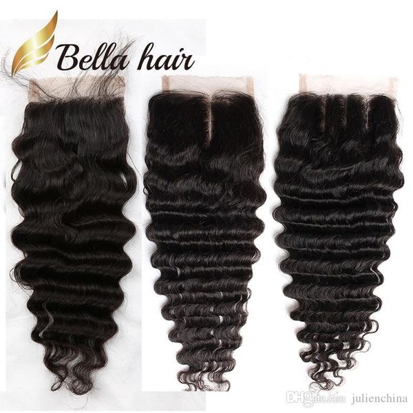 

bella hair 8a 8~26in brazilian hair closure deep wave hd pre-plucked virgin hair natural color wavy lace closure human hair pieces, Black;brown