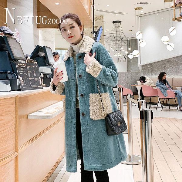 

women's jackets imitation lambswool women coat winter 2021 loose thick female overcoat, Black;brown