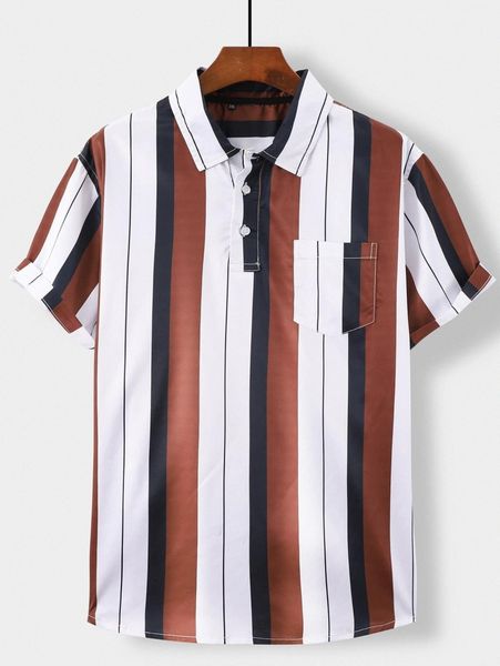 

extended sizes men block striped patched pocket polo shirt l2vt#, White;black