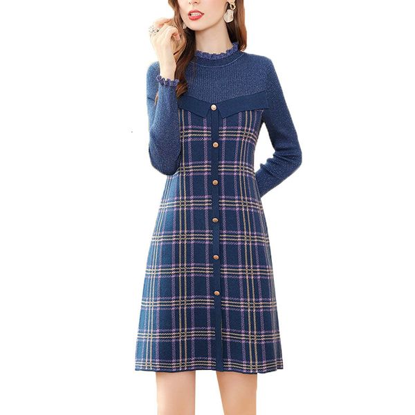 

autumn winter women's new plaid knitted sweater dress plus size office sleeve dressed in mesh r868 7pvb, Black;gray