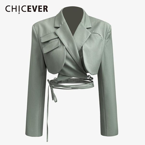 

chicever bandage blazer for women notched collar long sleeve hollow out split plus size coats female 2021 designer clothing tide, White;black