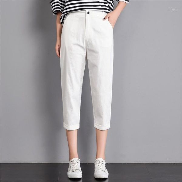 

women summer harem pants cotton linen trousers lady casual elastic waist loose capri pants for female plus size 3xl1, Black;white
