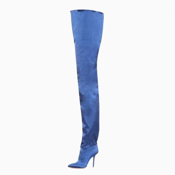 

deat 2020 new autumn winter fashion casual thin high heel pointed blue black purple large size solid knee long boots women sg4371