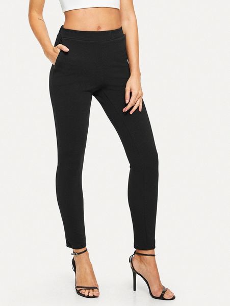 

mid-rise textured skinny pants a9ek#, Black;white