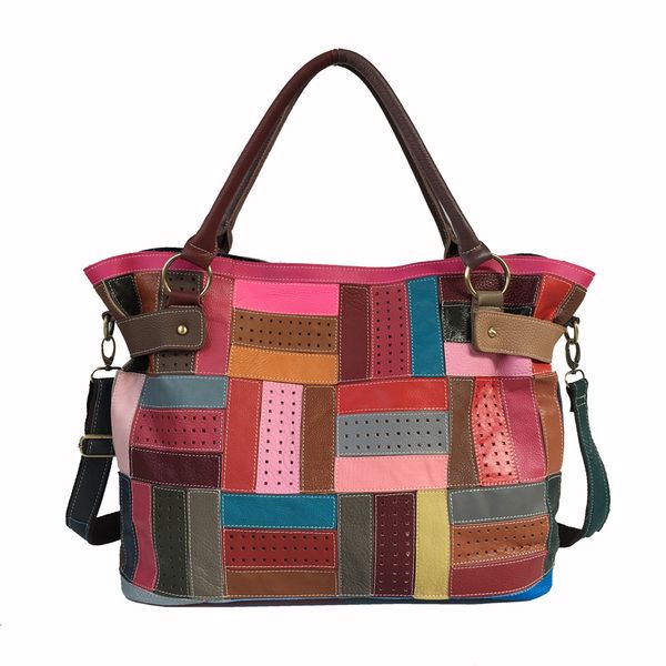 

2021 multicolor genuine bags hobos female purse colorful natural leather shreds shoulder bag great tote capacity 5pue