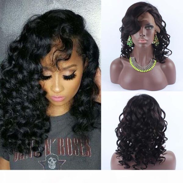 

8a glueless lace front human hair wigs for black women wet and wavy brazilian full lace wigs with baby hair wavy lace front wig, Black;brown