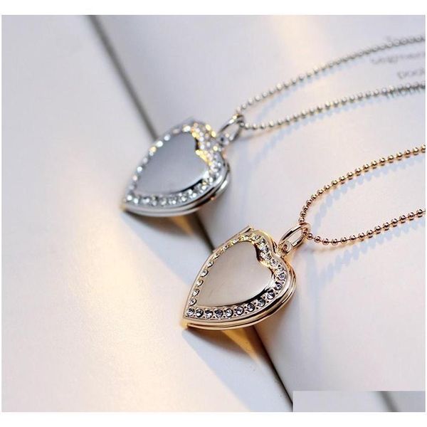 

new fashion jewelry diy openable locket p box pendant necklace rhinstone heart floating locket necklaces s778 cgay1, Silver